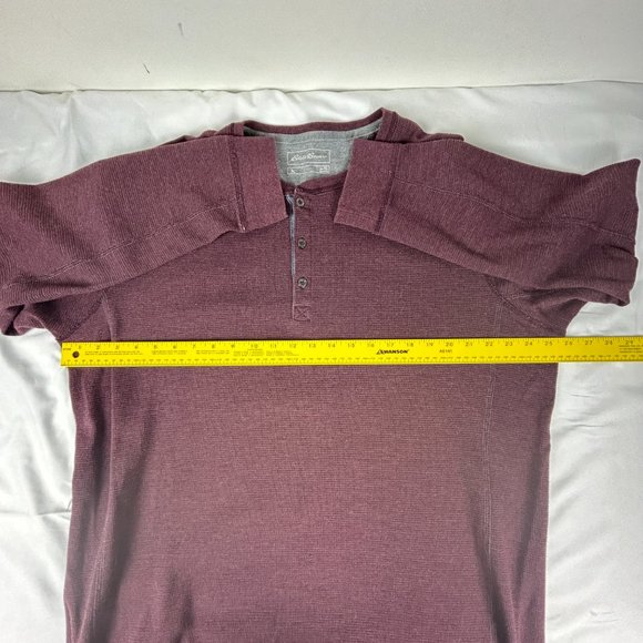 Eddie Bauer Shirt Mens TXL Burgundy Henley Tall Long Sleeve Thermal Waffle Knit - Picture 7 of 14